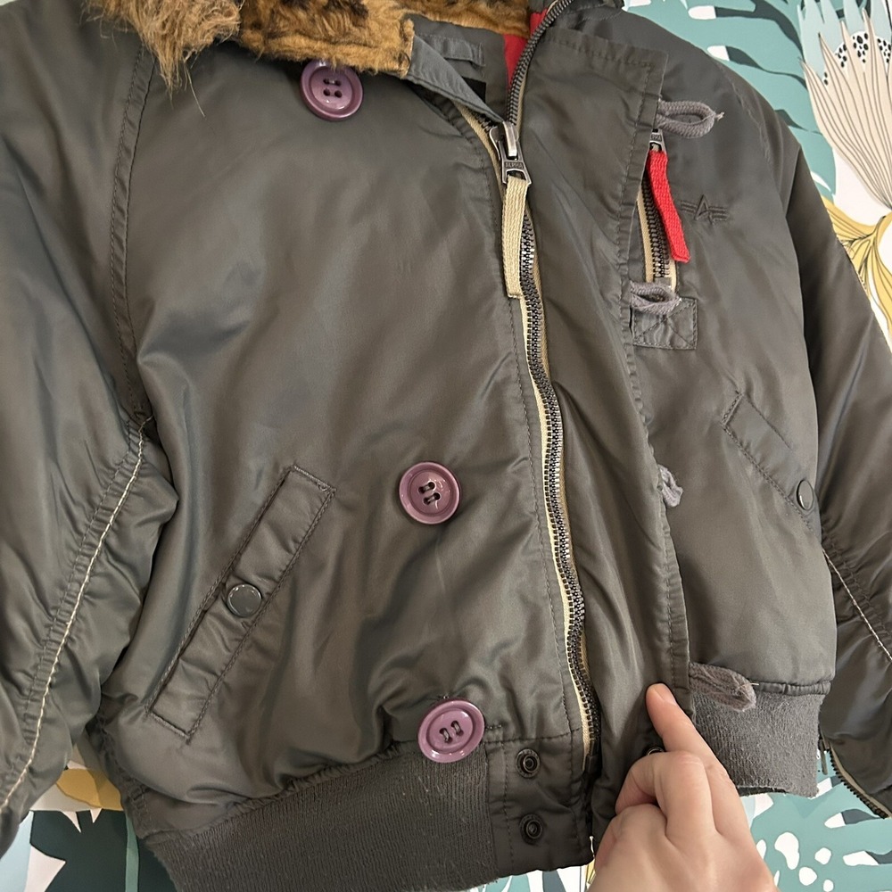 Y2K Vintage alpha industries youth 4/5 bomber jacket faux fur Military Coat - Picture 4 of 12